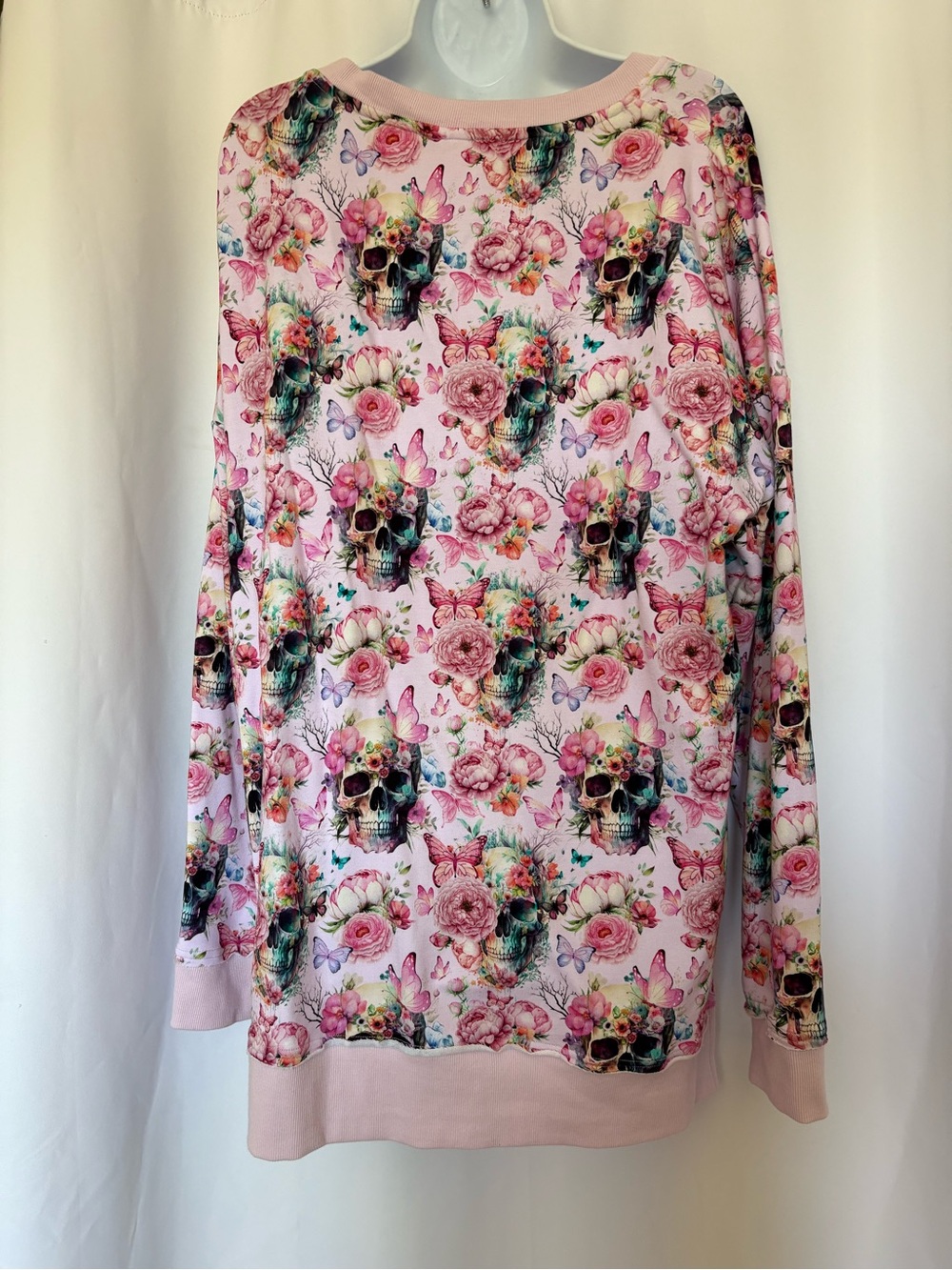 Pink Floral & Skull Print Long Sleeve Top